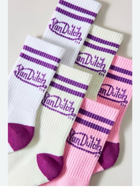 Von Dutch Other - 3 Pack Von Dutch Crew Socks in White, Cream & Pink with Purple Accents